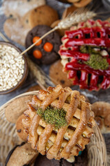 Crunchy delicious and sugary Caramel and Raspberry Tart