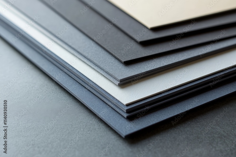 Leinwandbilder This close-up image showcases a beautifully arranged stack of textured papers in different shades, highlighting the smooth edges and intricate details of each layer.