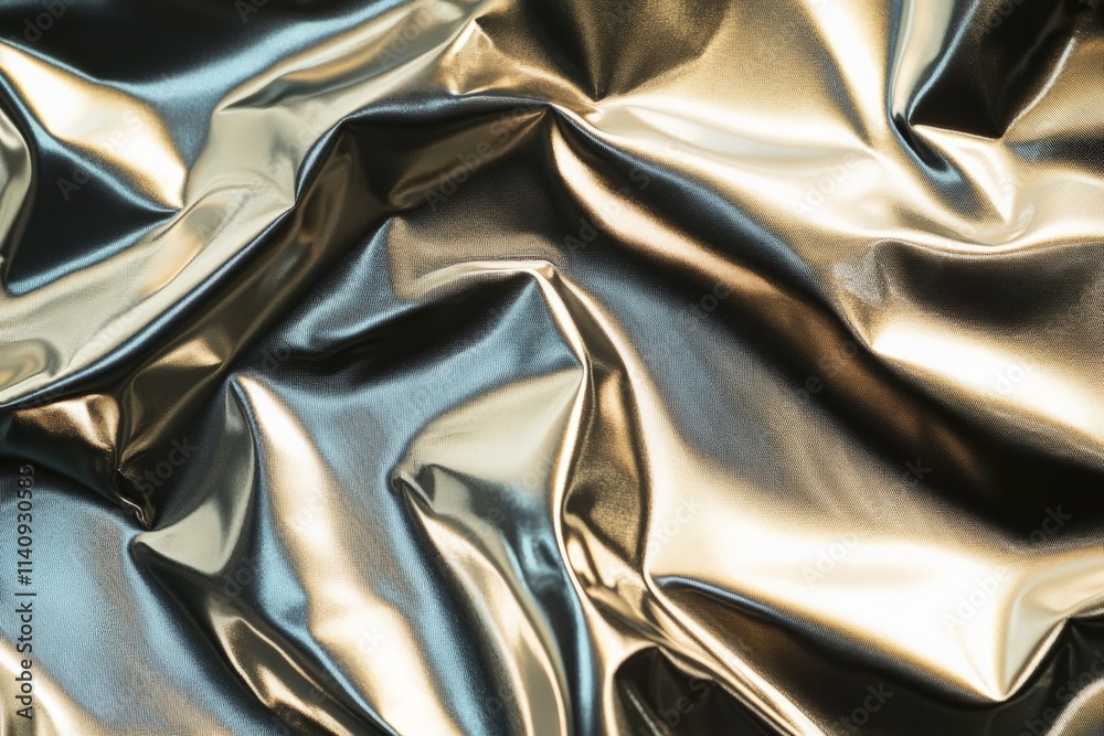 Poster close-up view of a luxurious metallic fabric, showcasing rich, reflective textures and colors that c
