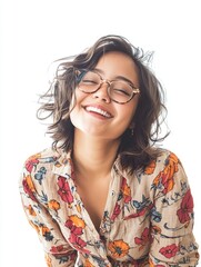 Obraz premium Woman with Short Hair Smiling at Camera