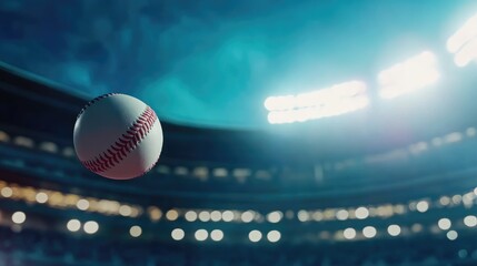 Dramatic Baseball in Motion Under Stadium Lights During Night Game