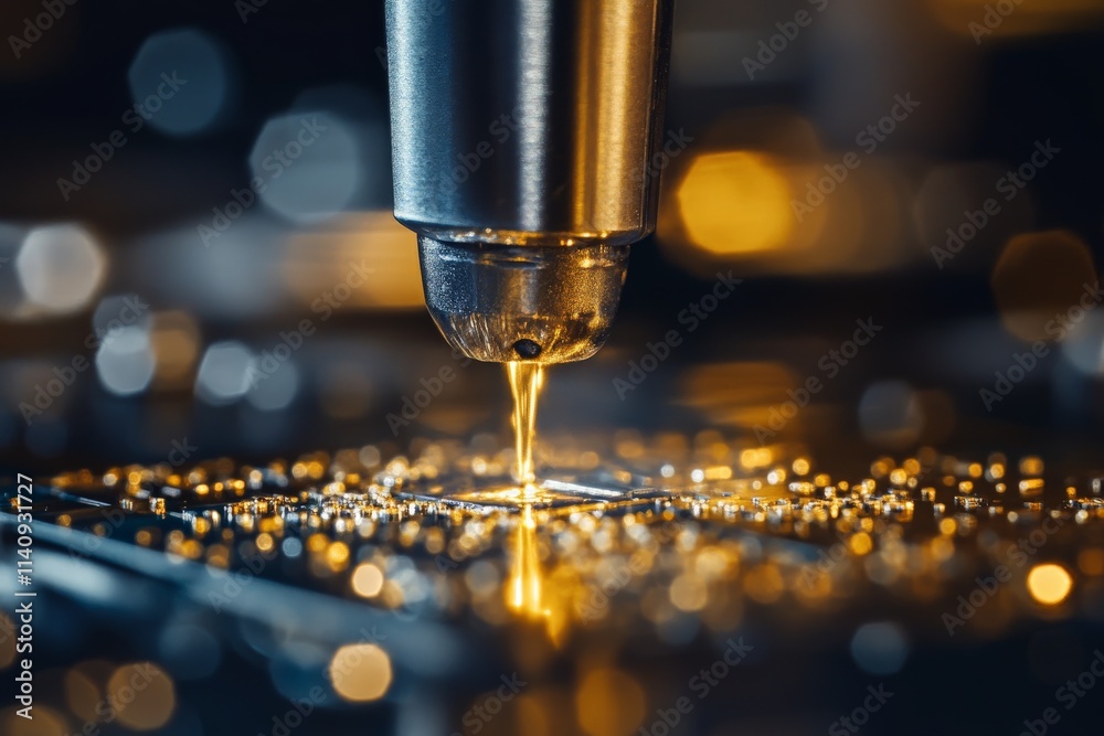 Fototapete this close-up image captures the intricate process of precision dispensing in electronics manufactur