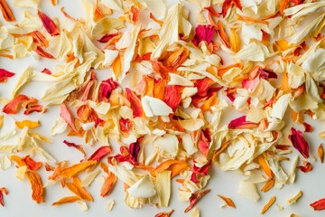 This image showcases an exquisite mixture of colorful flower petals, ideal for adding a natural touch to crafts, decorations, or enhancing any floral arrangement.