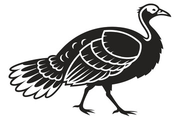 silhouette of a turkey, vector, illustration, icon, silhouette, simple, flat, minimal, logotype, isolated on a pure black silhouette color and white background