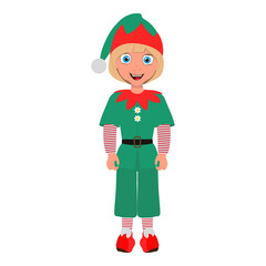 Flat  Illustration of Kid Boy Wearing Christmas Elf Costume. Item 1