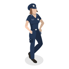 3D Isometric Flat  Illustration of Female Police Officer. Item 1
