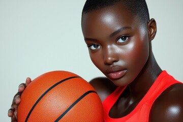 Confident athlete posing with a basketball in vibrant sports attire