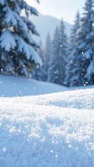 Fototapeta premium Snowflakes falling gently on a smooth, untouched snowy field