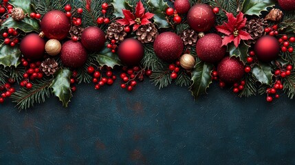 A border of red and gold ornaments on a dark blue background