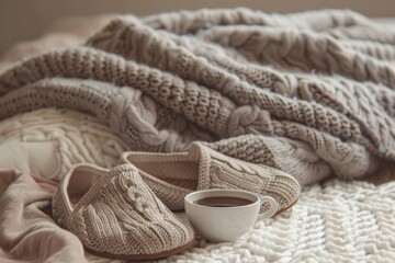 Cozy Weekend Morning with Knit Slippers and Coffee in Warm Natural Light