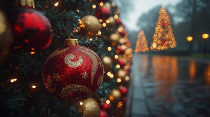 A close up of a christmas tree with ornaments on it
