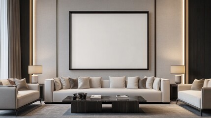 Modern Living Room Interior Design with Large Blank Canvas