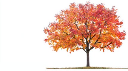 Naklejka premium A lone tree with bright red leaves on a white background