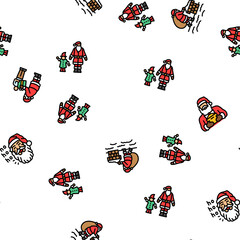 santa claus christmas reindeer vector seamless pattern thin line illustration