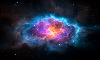Vibrant nebula in space with bright colors and stars.