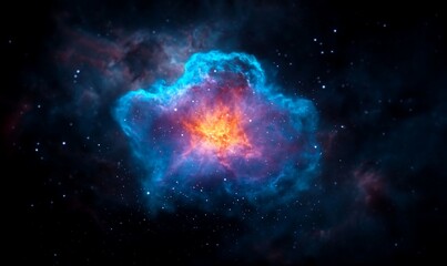 Obraz premium Vibrant nebula with blue and orange hues in deep space.