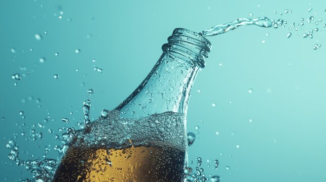 A bottle of beer with water splashing out of it
