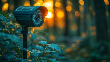CCTV monitoring an outdoor event during sunset in a wooded area