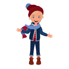 Flat  Illustration of Kid Boy Wearing Winter Clothes. Item 5