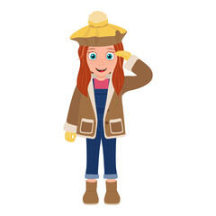 Flat  Illustration of Kid Girl Wearing Winter Clothes. Item 5