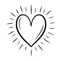 Vector heart illustration in line art style. Graphic monochrome drawing. Hand drawn heart outline sketch, ink illustration. Design element for wedding invitation, Valentines day card, tattoo, logo