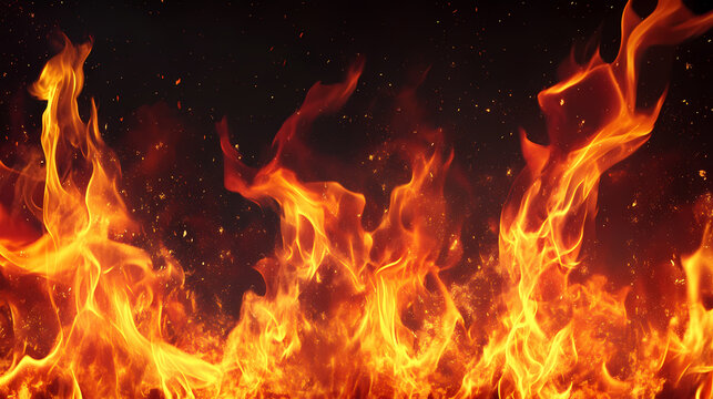 Intense fire ring, flames flickering dynamically, solid black background, stark contrast, highlighting the vivid blaze. Emblaze. Illustration