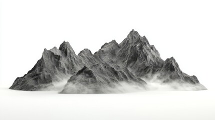 A 3D rendering of a mountain range covered in fog