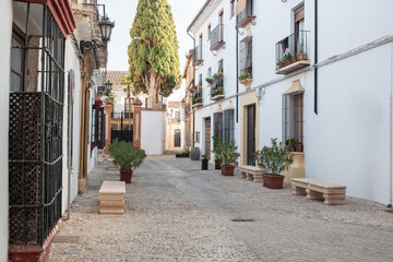 Typical street in the city of Ronda, Malaga, Andalusia, Spain.