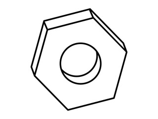 Hand drawn cute outline illustration of female screw. Flat vector repair hexagon tool part in line art doodle. Support service nut hardware icon. Settings or fix problem. Find solution. Isolated.