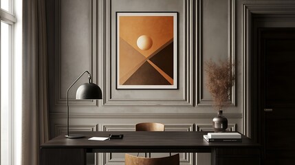 Modern Minimalist Workspace with Art Print and Elegant Decor