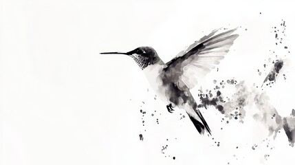 Fototapeta premium A black and white drawing of a hummingbird flying through the air