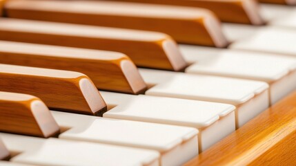 Close-Up of Elegant Wooden Piano Keys Highlighting Their Smooth Texture