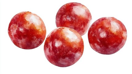 Obraz premium A watercolor painting of three red grapes on a white background