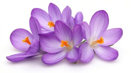 A bunch of purple crocuses on a white background