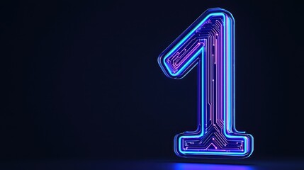Futuristic Neon Number One with Circuit Patterns in Dark Background