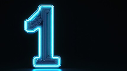 Bright Neon Number One Glowing Against a Dark Background