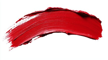 A close up of a red lipstick smudge on a white background