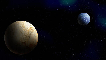 Obraz premium Alien planets and stars in deep space, sci-fi illustration