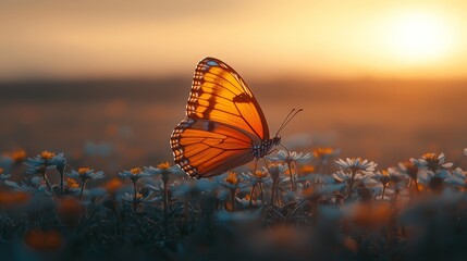 Obraz premium A butterfly sitting on top of a field of flowers