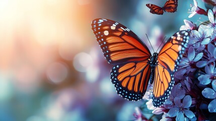Fototapeta premium A couple of butterflies sitting on top of a flower