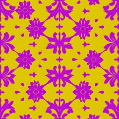 Purple Floral Pattern on Yellow Background:  A vibrant and elegant seamless pattern featuring intricate purple floral motifs against a bright yellow background.
