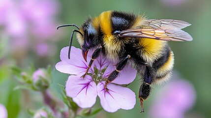 A close up of a bee on a purple flower