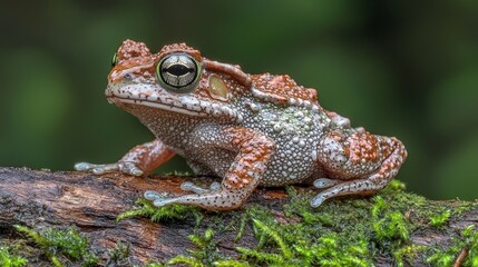 Obraz premium A frog sitting on top of a moss covered log