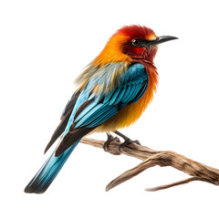 A colorful beautiful bird that sits on a branch realistic on a transparent background