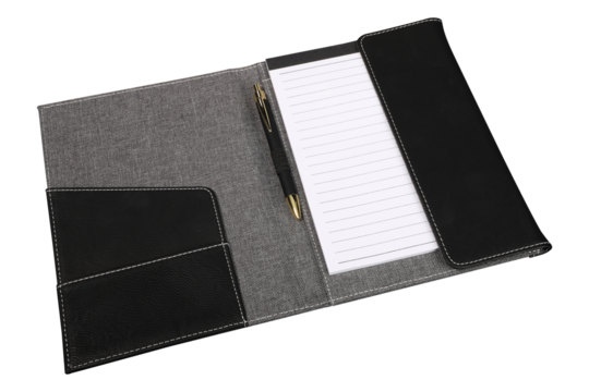 Leather and fabric flap portfolio. isolated png background.