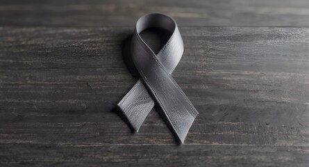 Parkinsons disease awareness or brain cancer grey ribbon symbol on wooden tabletop
