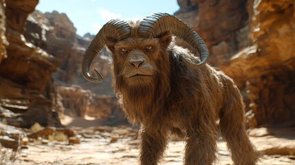 A ram standing in the middle of a desert