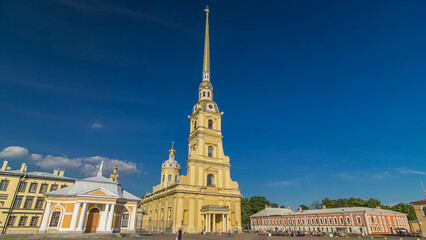 Obraz premium Peter and Paul Fortress timelapse hyperlapse. Petropavlovskaya Krepost. Citadel of St. Petersburg, Russia