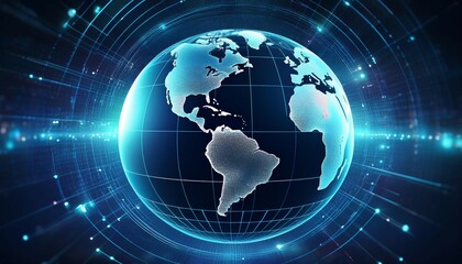 Naklejka premium high tech digital globe representing global connectivity cybersecurity and data networks in a futuristic world