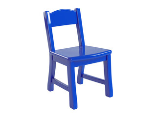 Bright blue wooden chair designed for children's playroom or classroom setting in a cozy environment